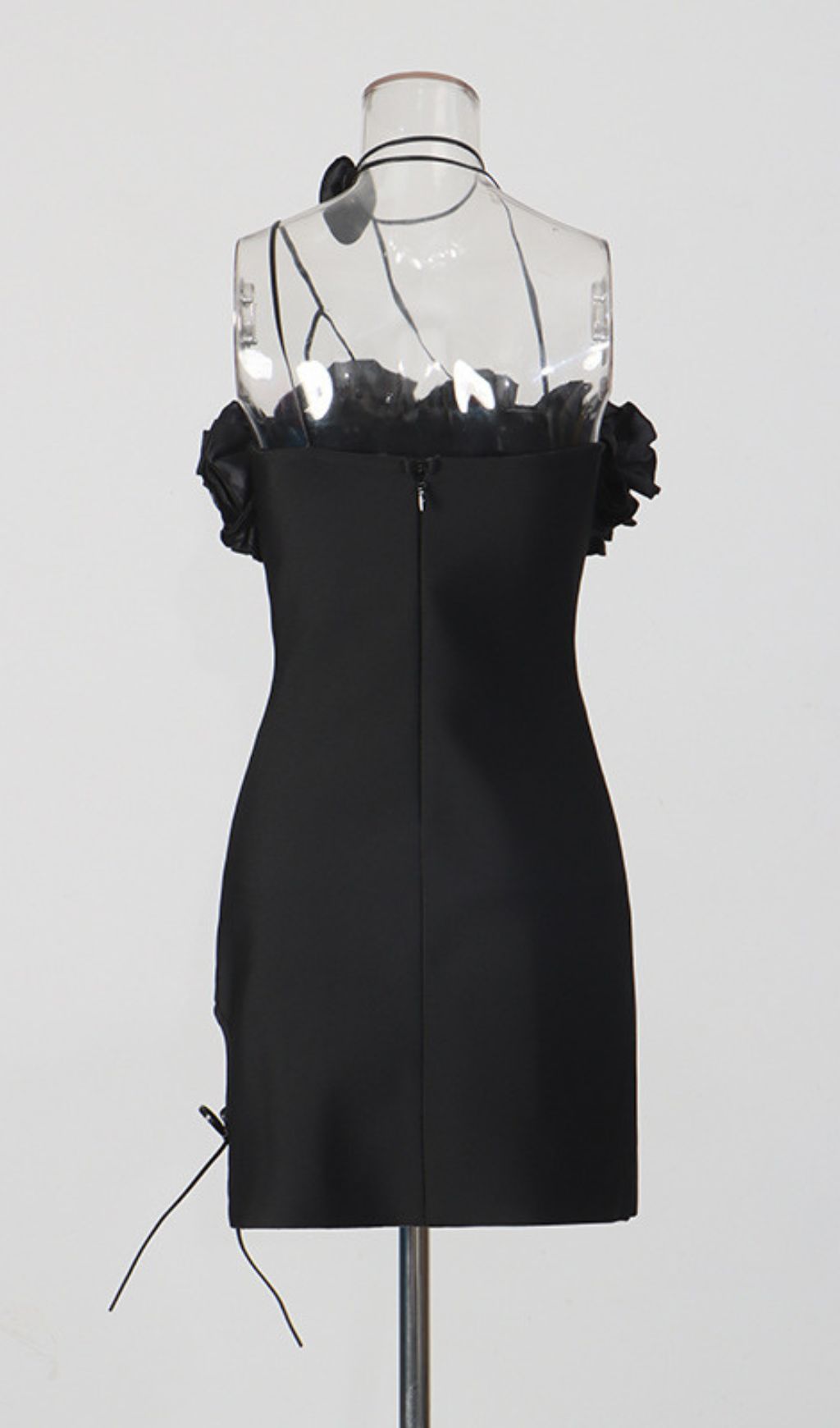 Filippa Black Floral Ruffle Mini Dress with Adjustable Tie-Side Slit