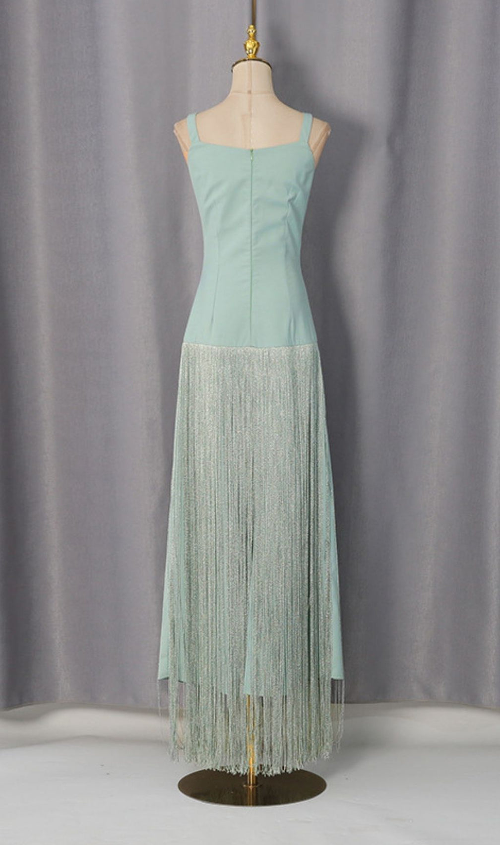 Kera Sage Green Tassel Fringe Maxi Dress - Strappy Boho Gown