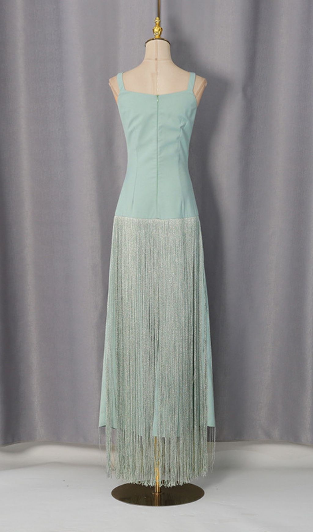Kera Sage Green Tassel Fringe Maxi Dress - Strappy Boho Gown