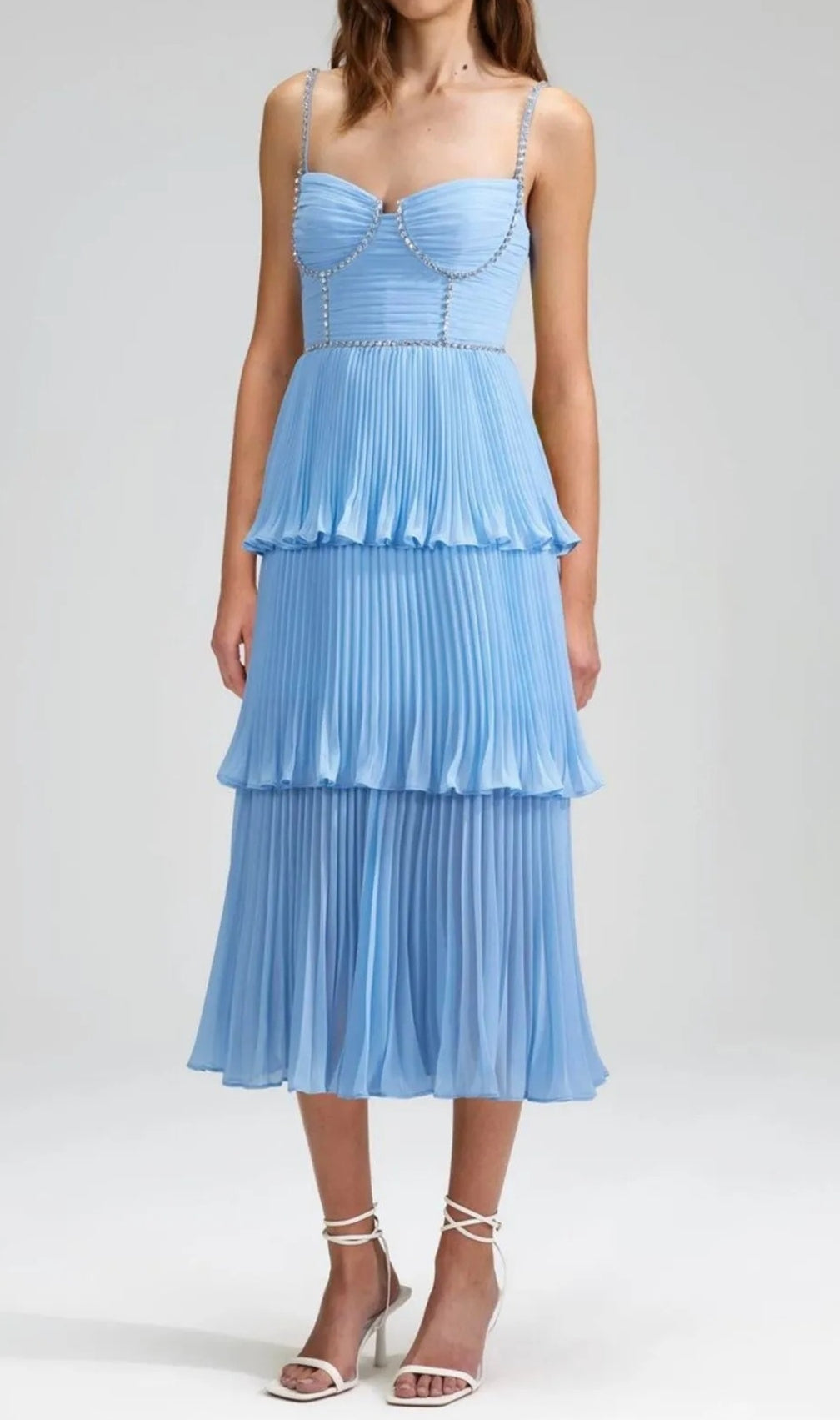 Diamond Pleated Layered Midi Dress
