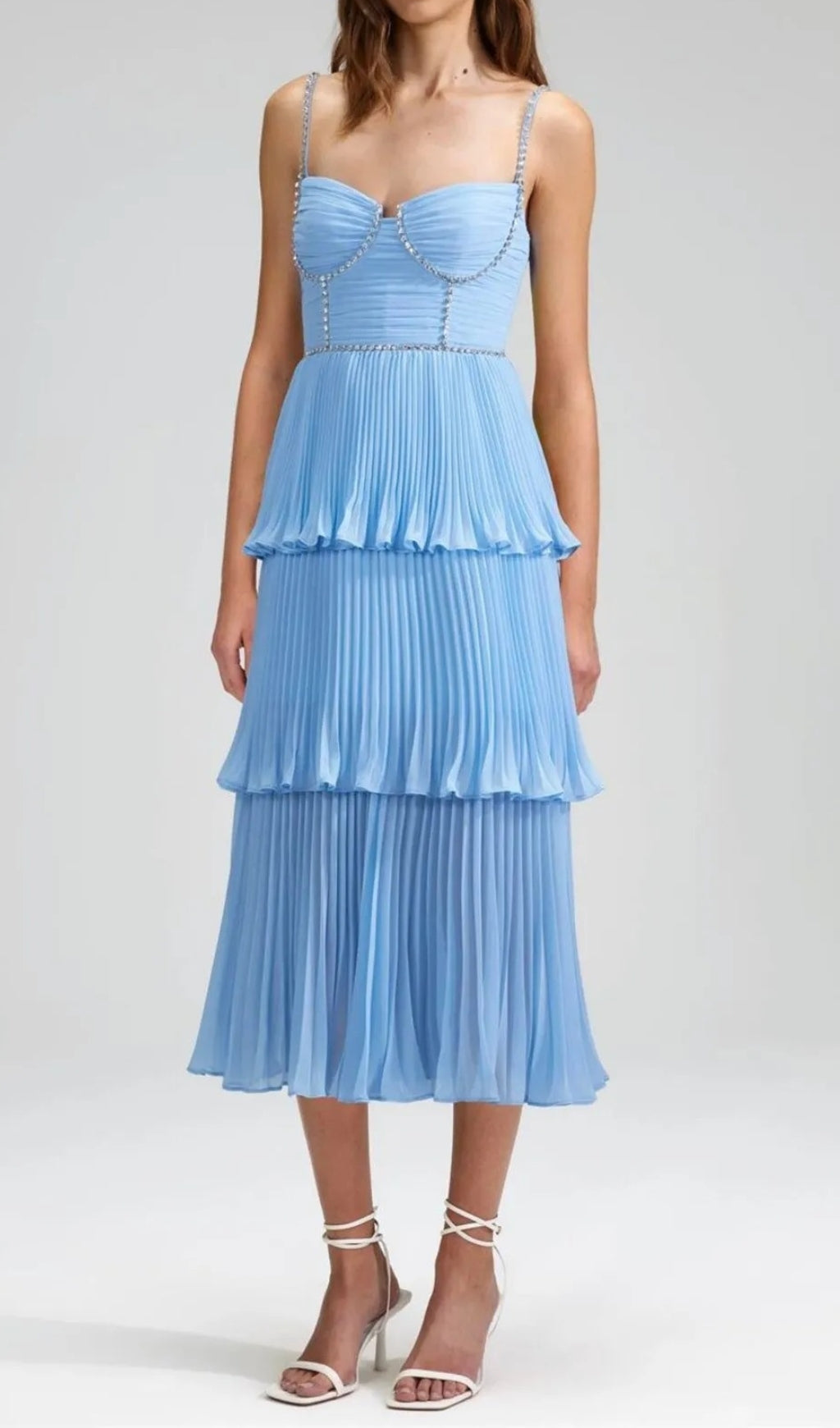 Diamond Pleated Layered Midi Dress