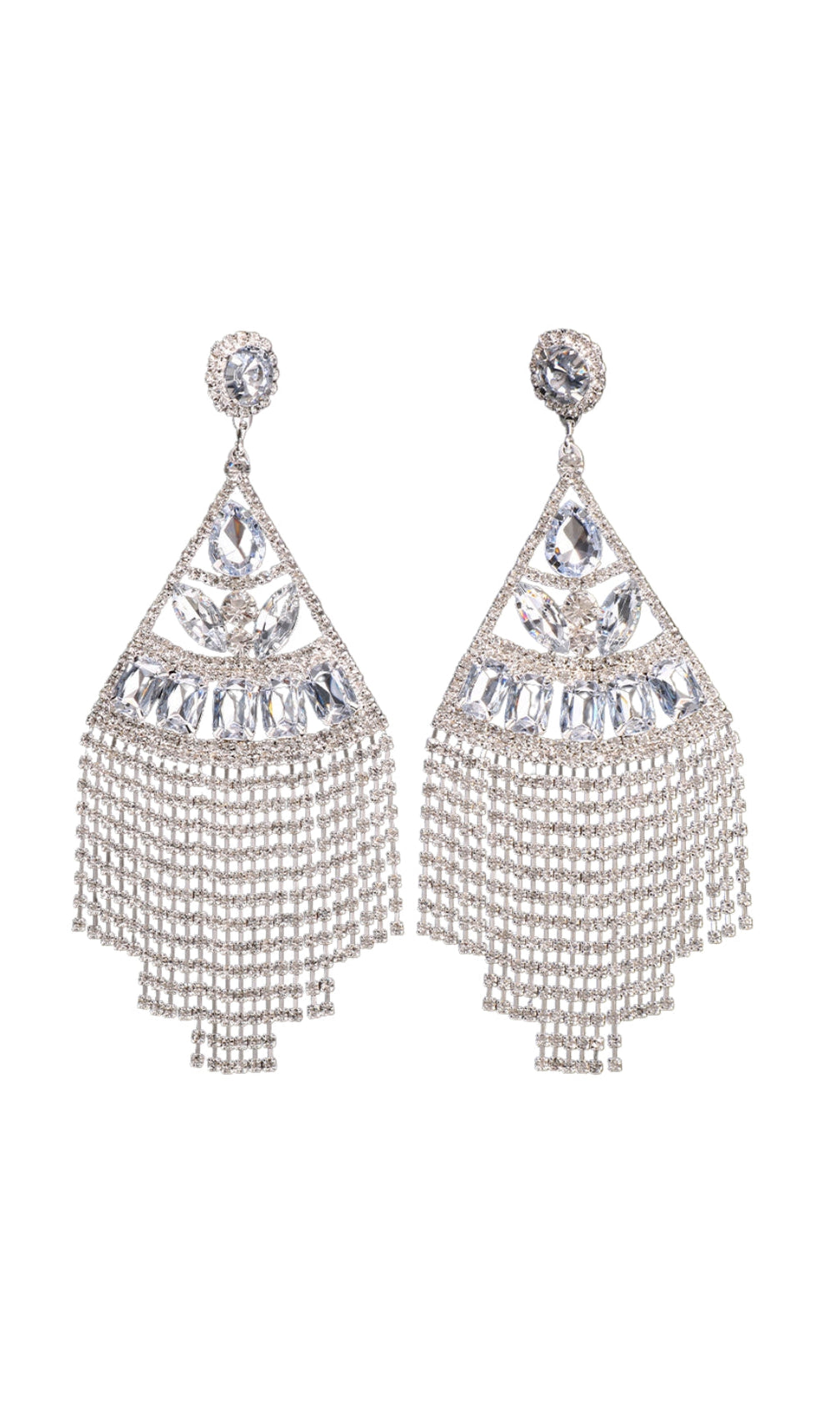 Gold Statement Crystal Drop Tassel Earrings