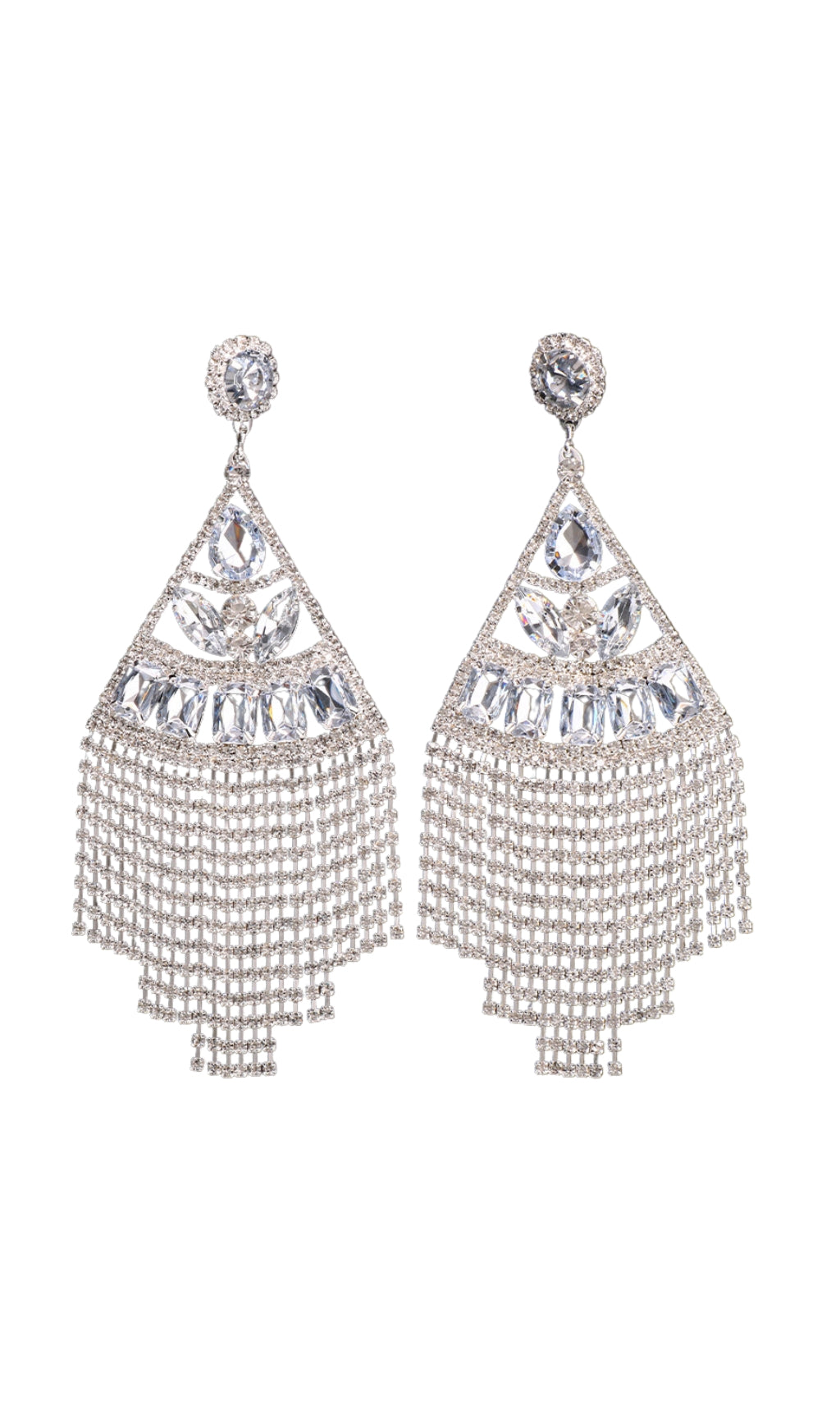 Gold Statement Crystal Drop Tassel Earrings
