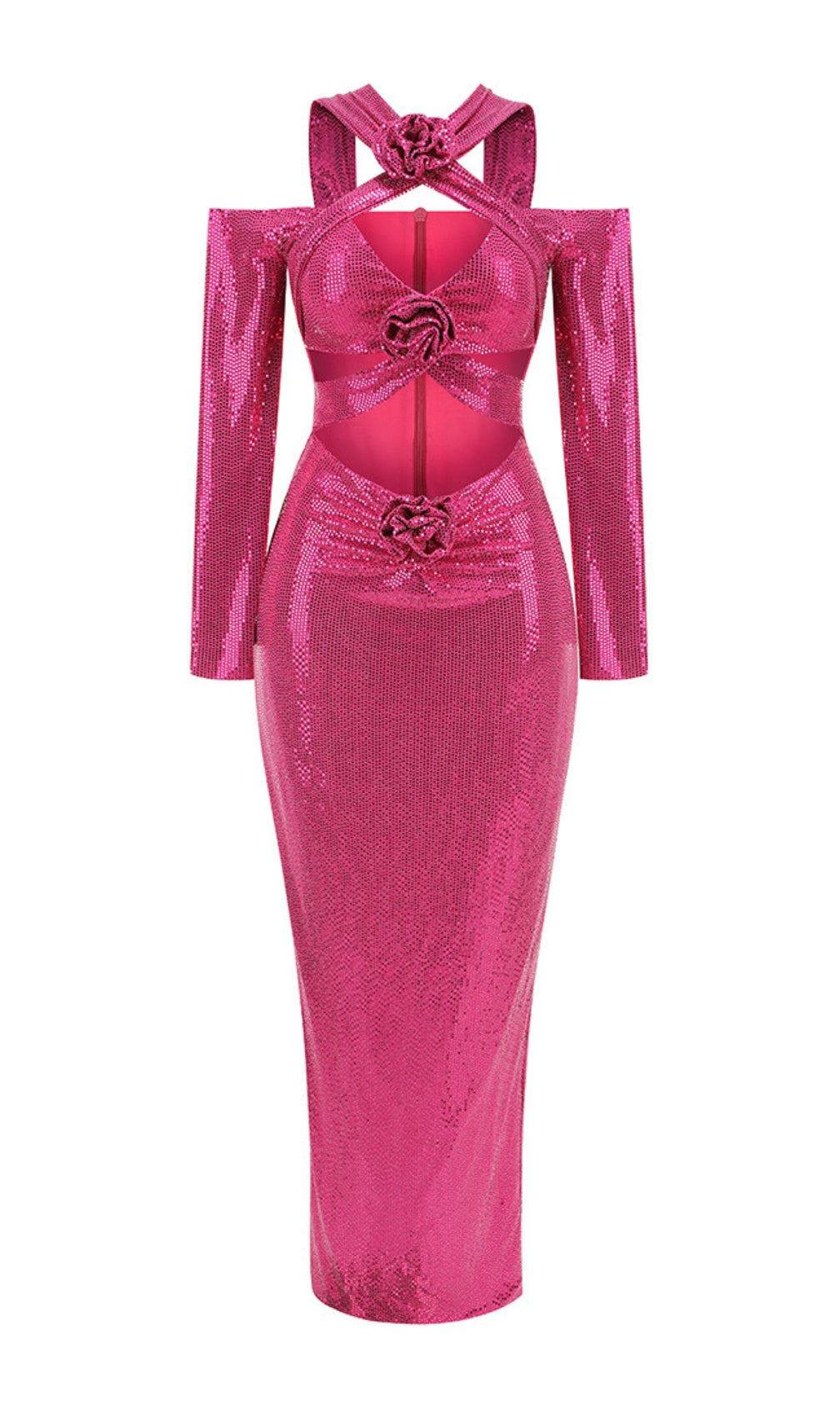 Benigno Flower Cutout Sequin Maxi Dress