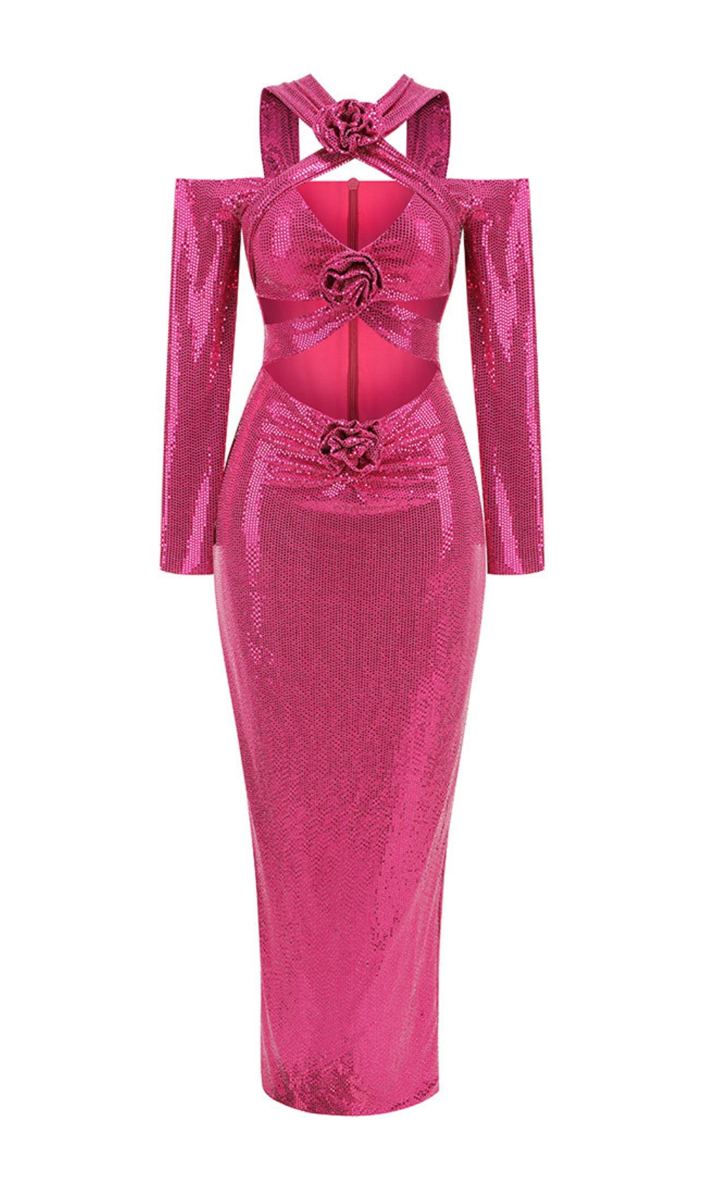 Benigno Flower Cutout Sequin Maxi Dress