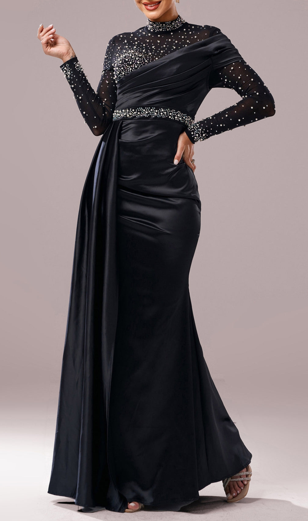 Dell Black Embellished Long Sleeve Maxi Dress