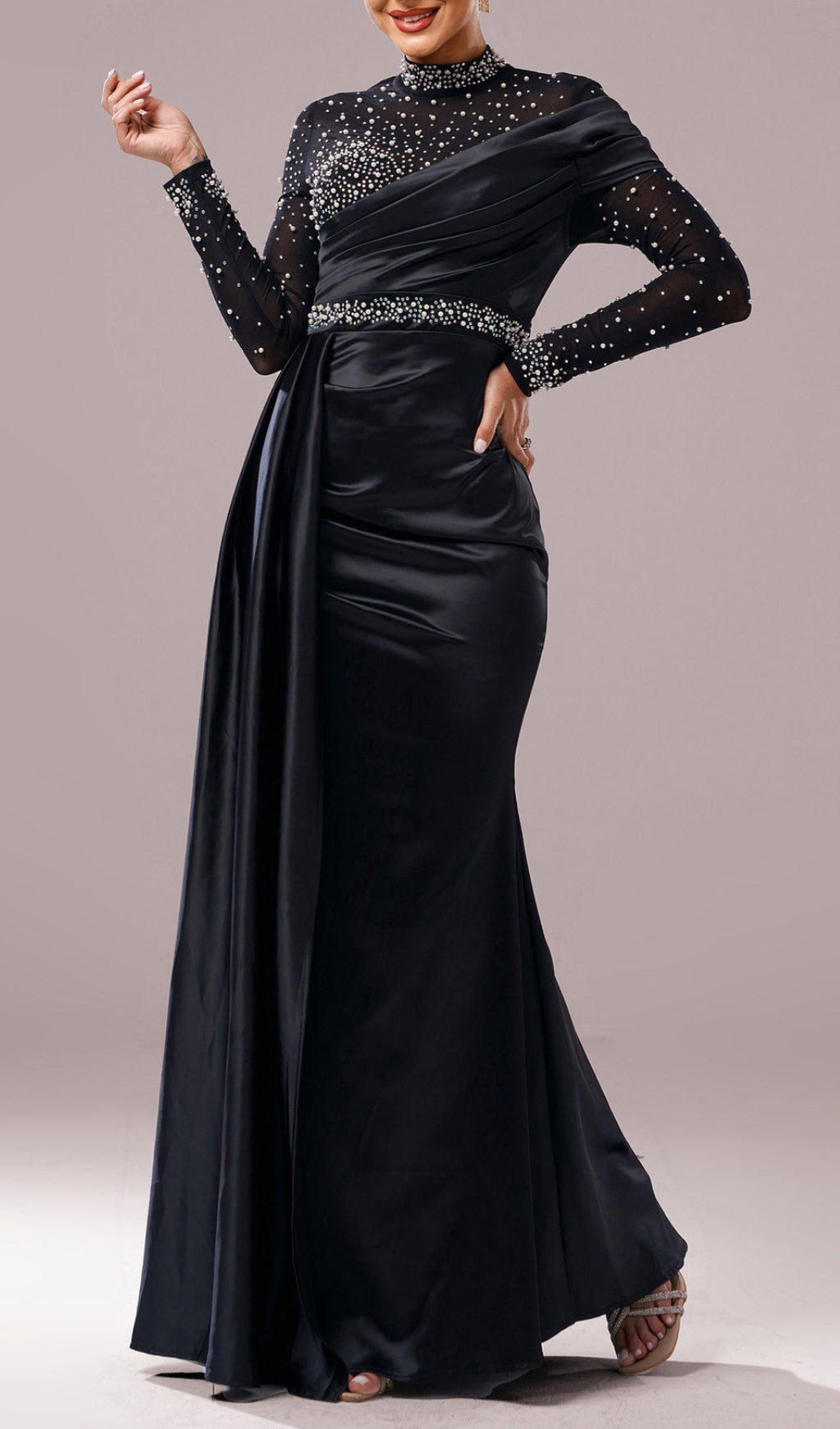 Dell Black Embellished Long Sleeve Maxi Dress