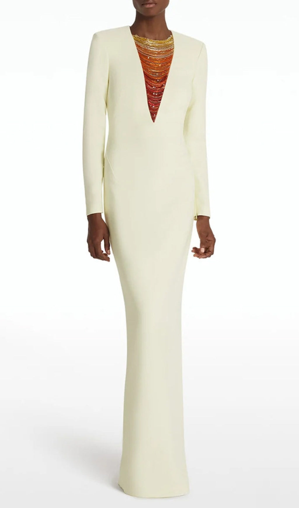 Eusebia Ivory Beaded Long Sleeve Maxi Dress