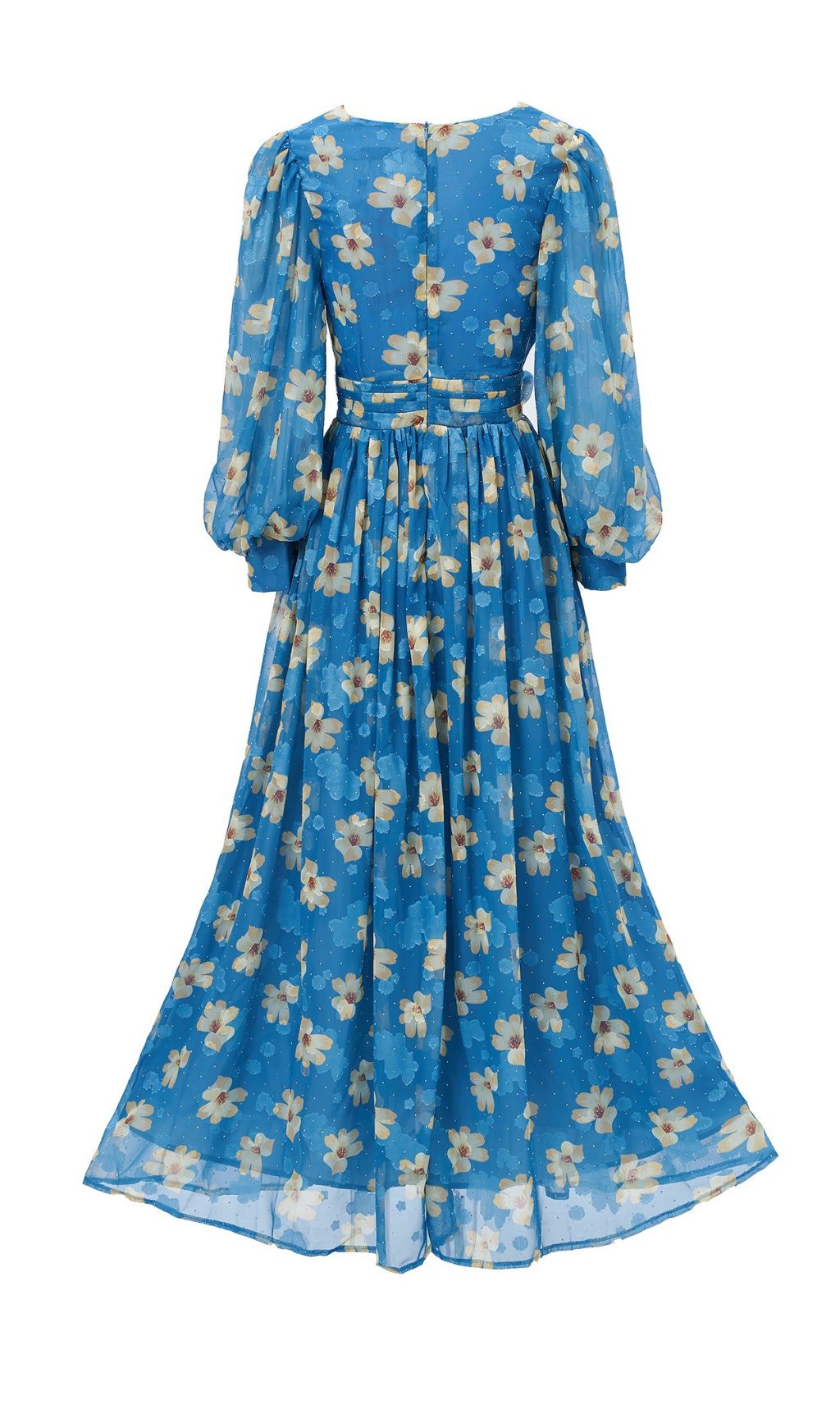 Feodora Blue Floral Printed Long Sleeve Maxi Dress
