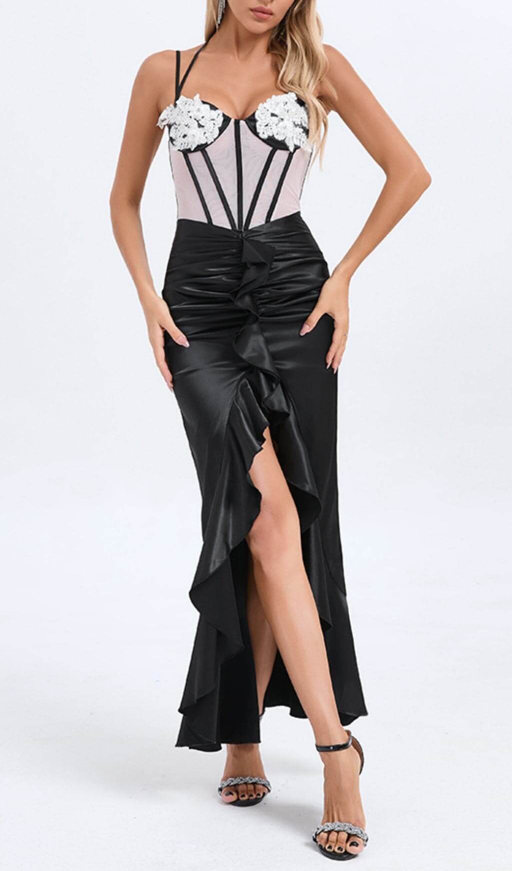 Azuka Satin Corset Lace Maxi Dress