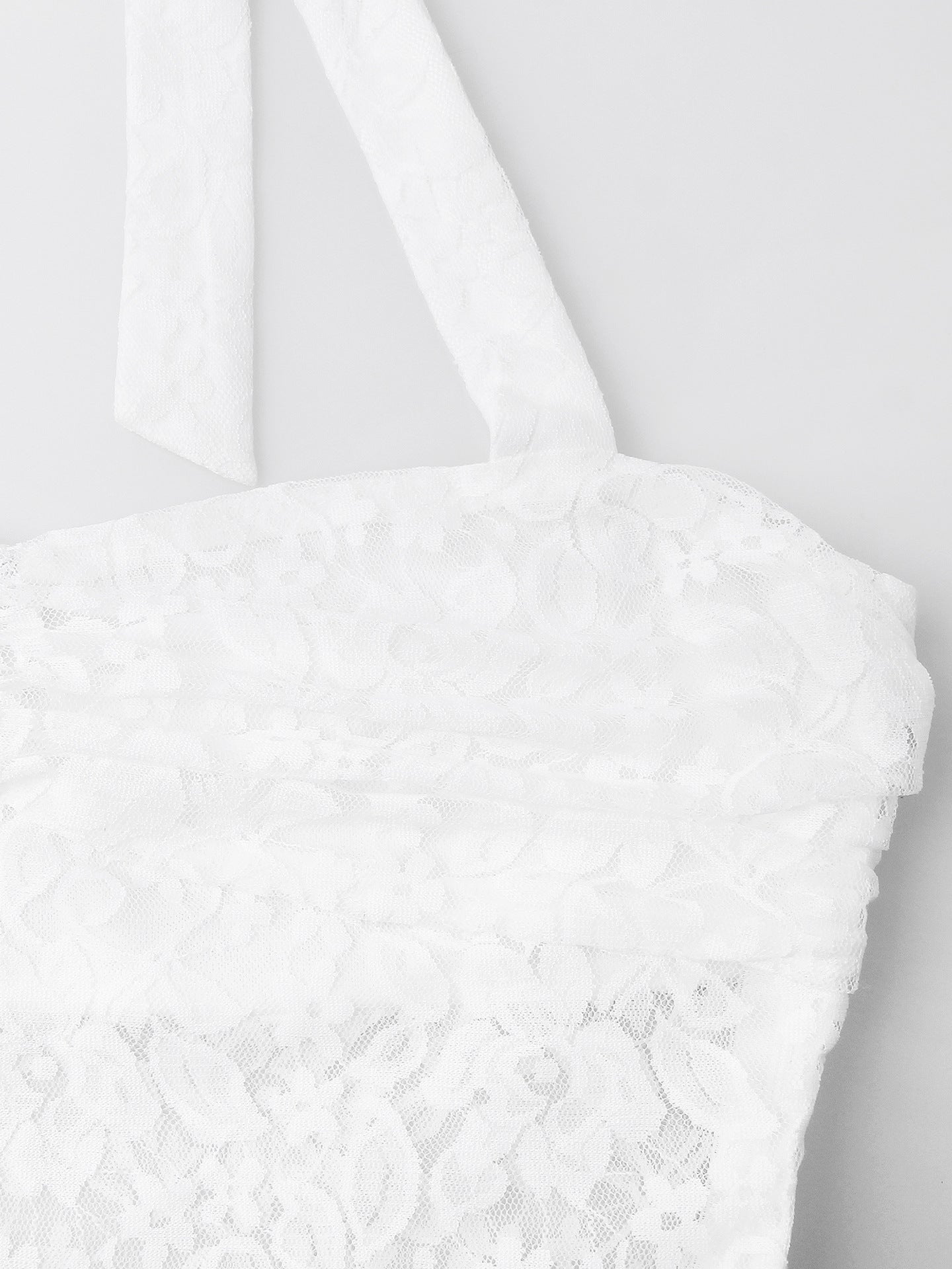 Fusayo White Halter Ruched Lace Maxi Dress