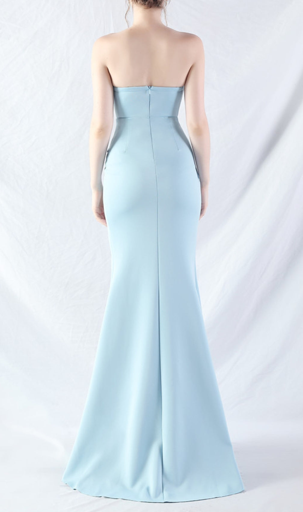 Chizue Blue Strapless Corset Split Maxi Dress