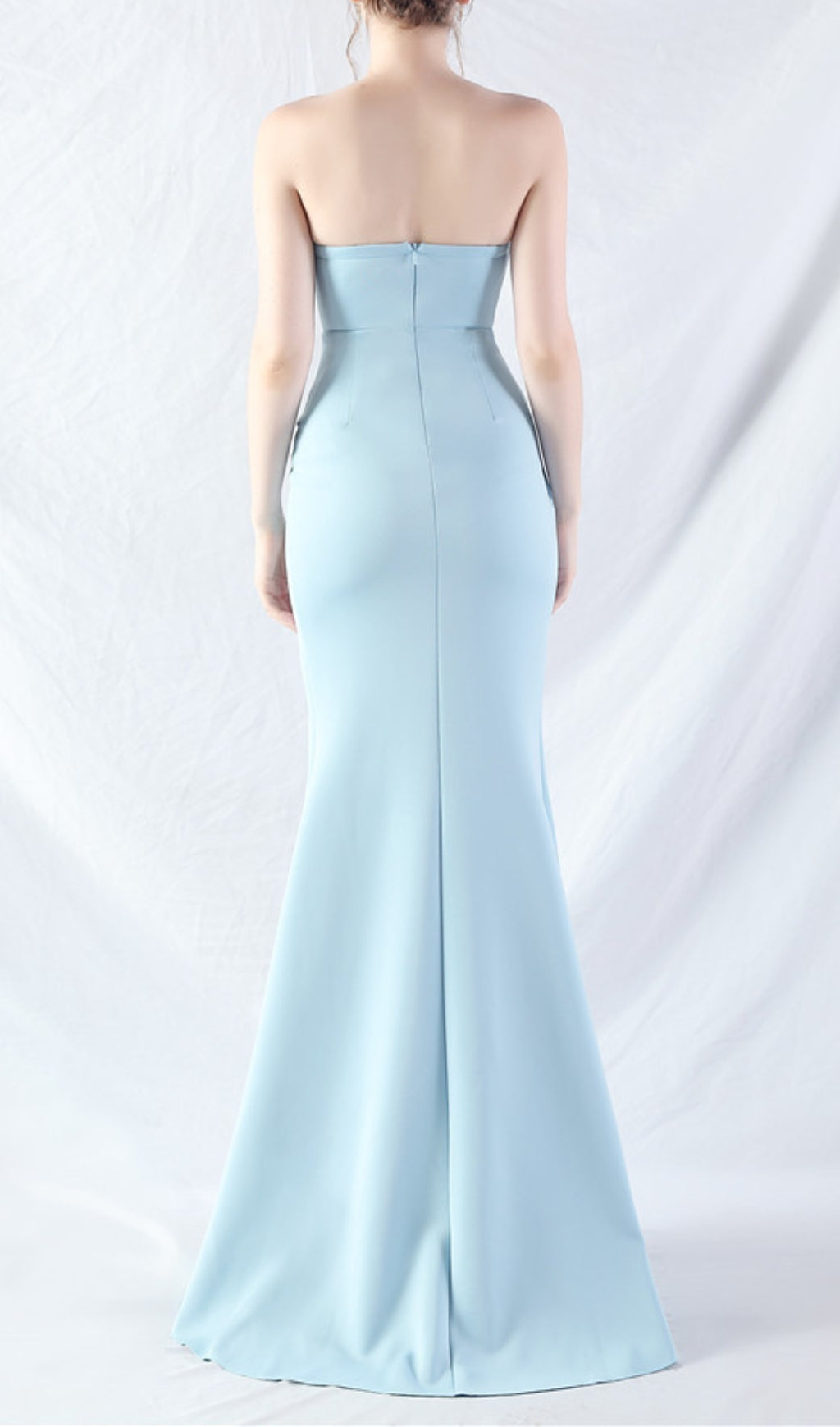 Chizue Blue Strapless Corset Split Maxi Dress