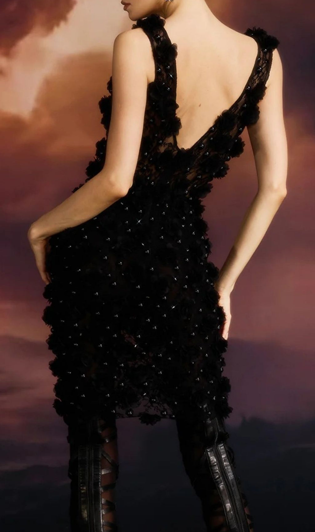 Dalal Sleeveless Flower Pearl Mini Dress In Black