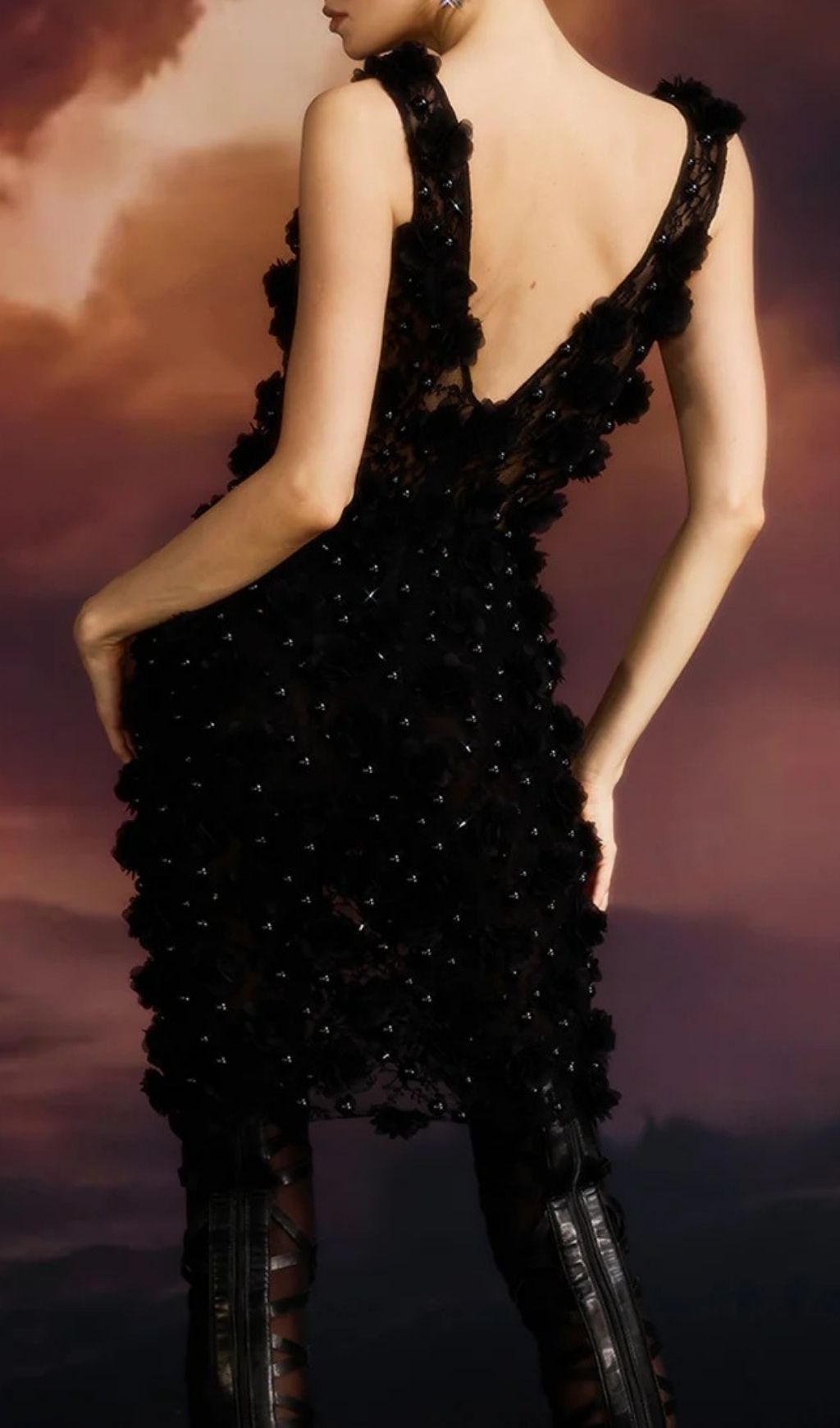 Dalal Sleeveless Flower Pearl Mini Dress In Black
