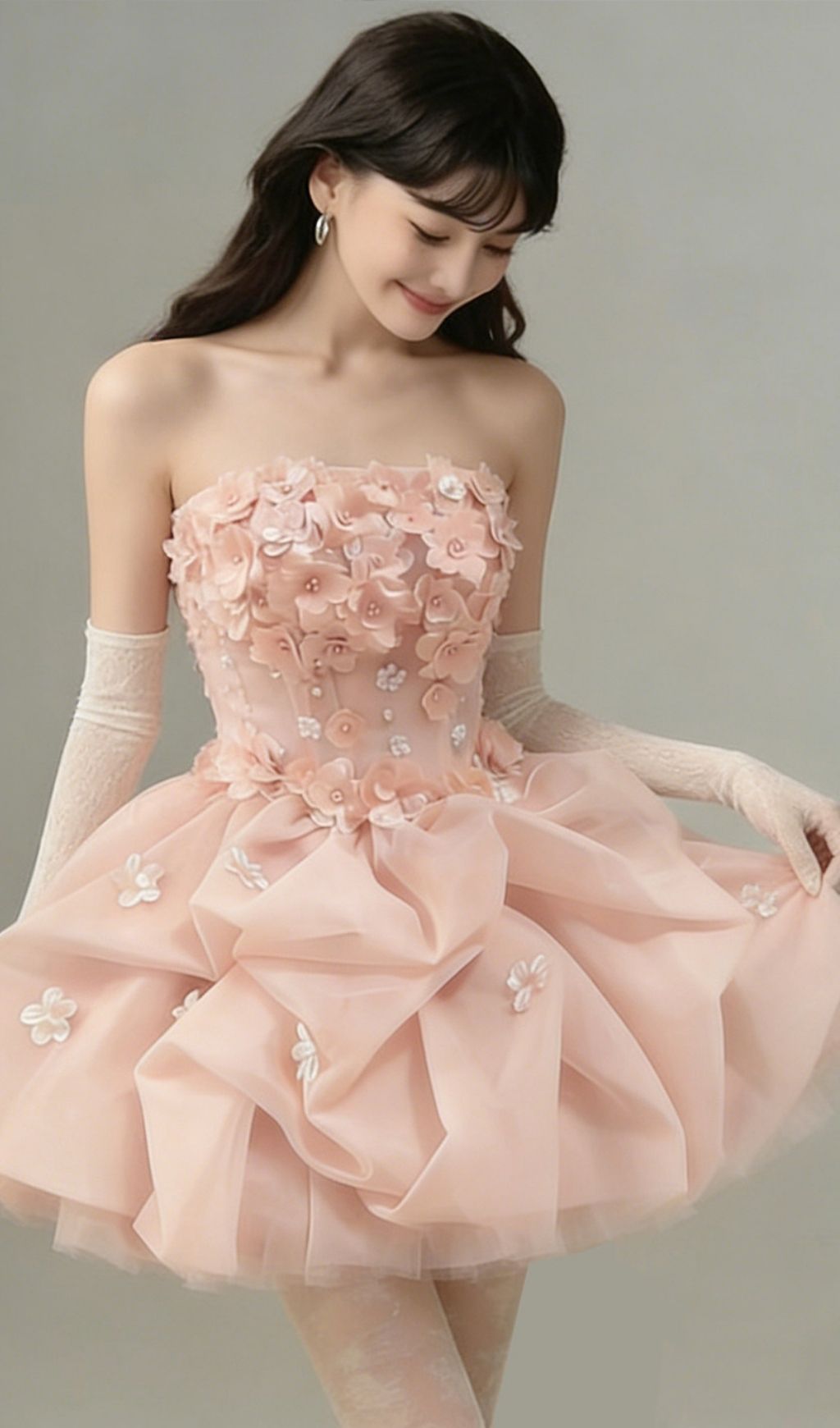 Krista Pink Strapless Flower Mini Dress