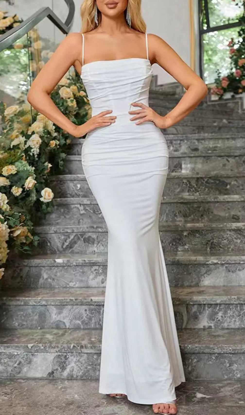 White Draped Corset Maxi Dress
