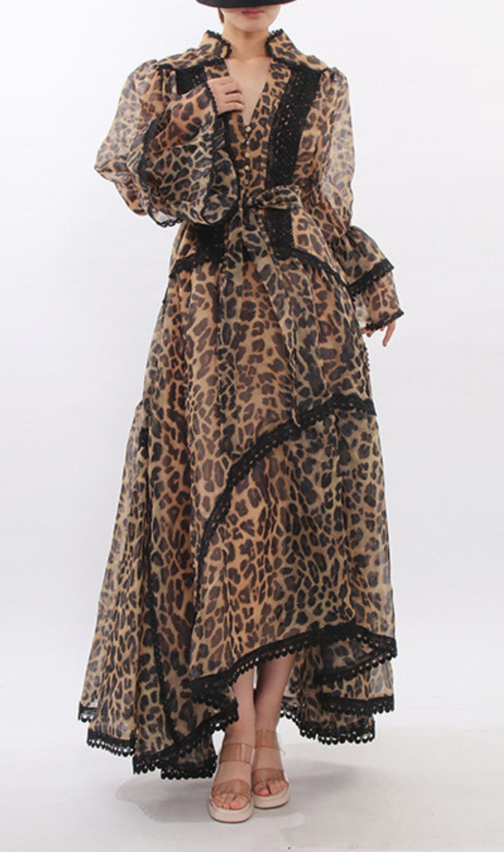 Jasna Women's Fierce Elegance Leopard Print Maxi Dress with Lace Trim