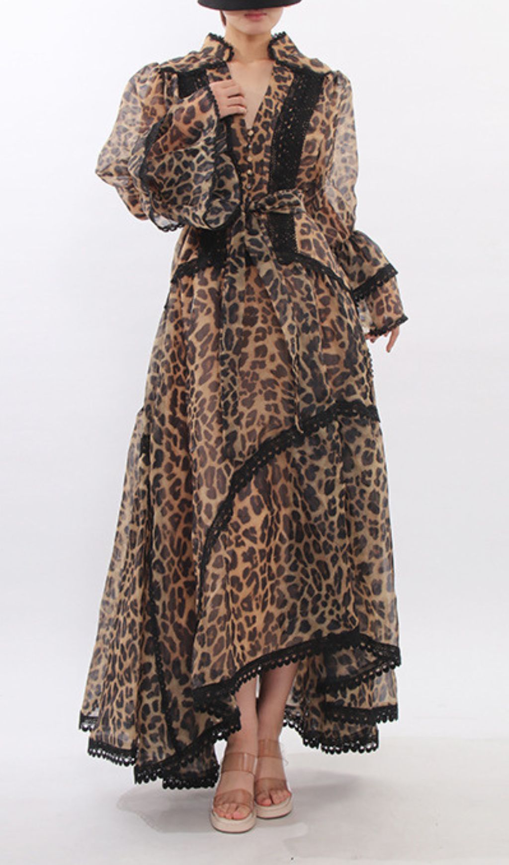 Jasna Women's Fierce Elegance Leopard Print Maxi Dress with Lace Trim