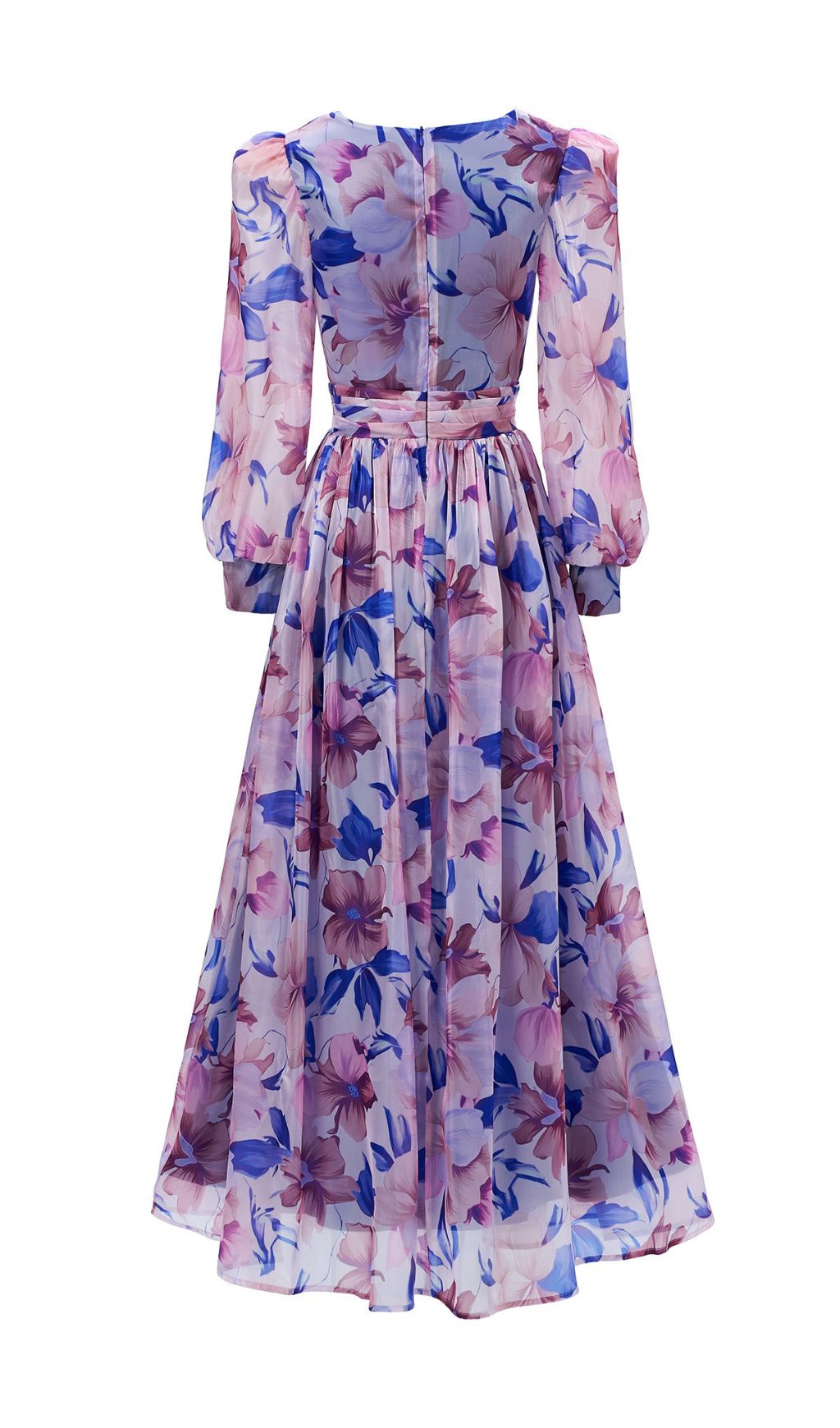 Ferial Blue Floral Printed Long Sleeve Maxi Dress