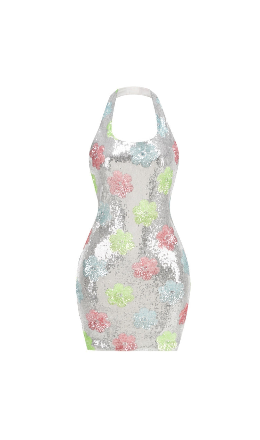Dosia Halter Flower Sequin Backless Mini Dress
