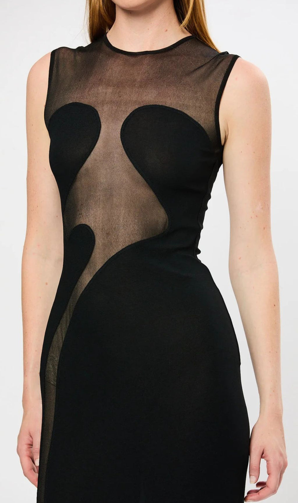 Fadia Black Mesh Bandage Maxi Dress