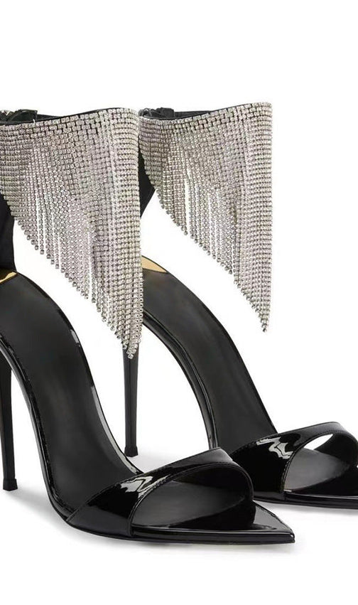 Crystal Tassel Heels In Black
