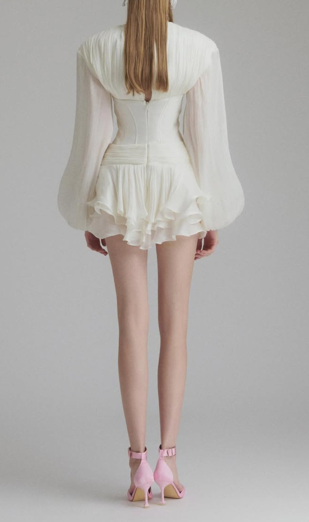 Darion White Corset Flower Long Sleeve Mini Dress