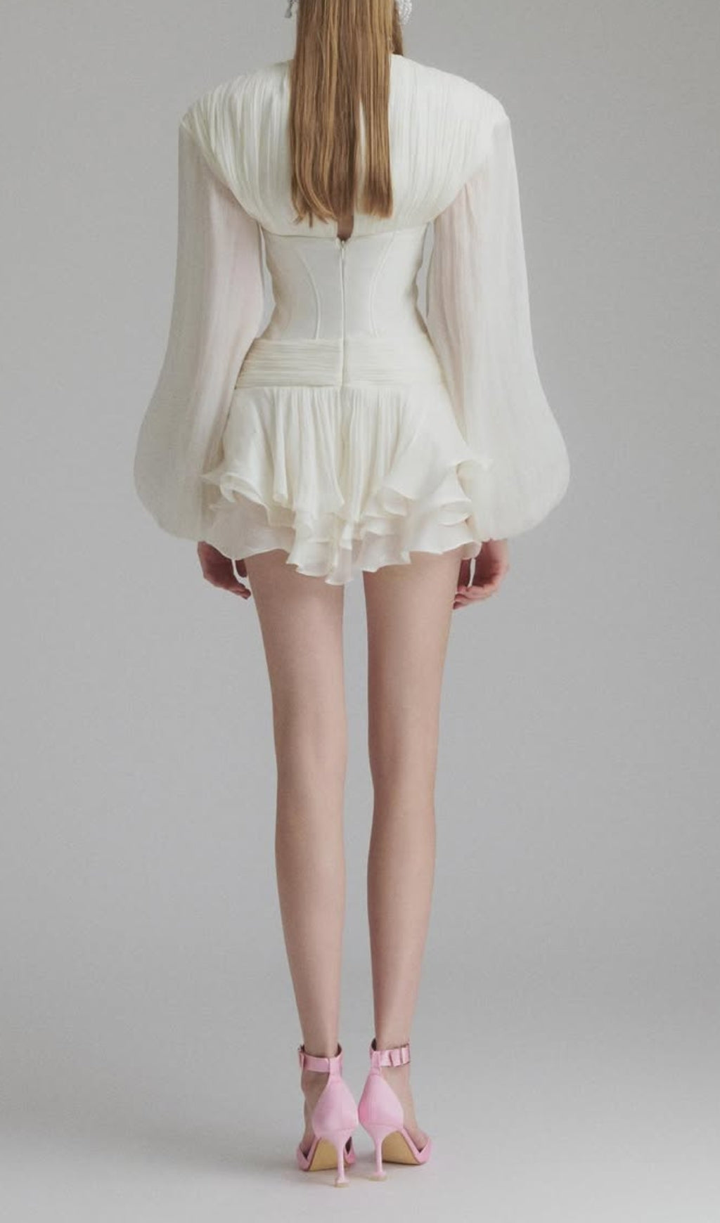 Darion White Corset Flower Long Sleeve Mini Dress