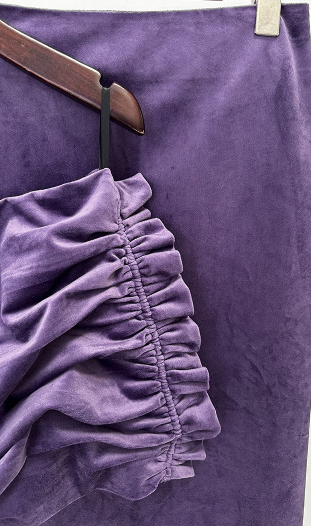 Amethyst Velvet Ruched One-Shoulder Crop Top & Maxi Skirt Set