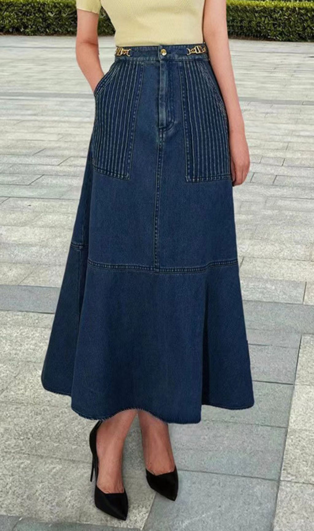 Gates Denim Midi Skirt