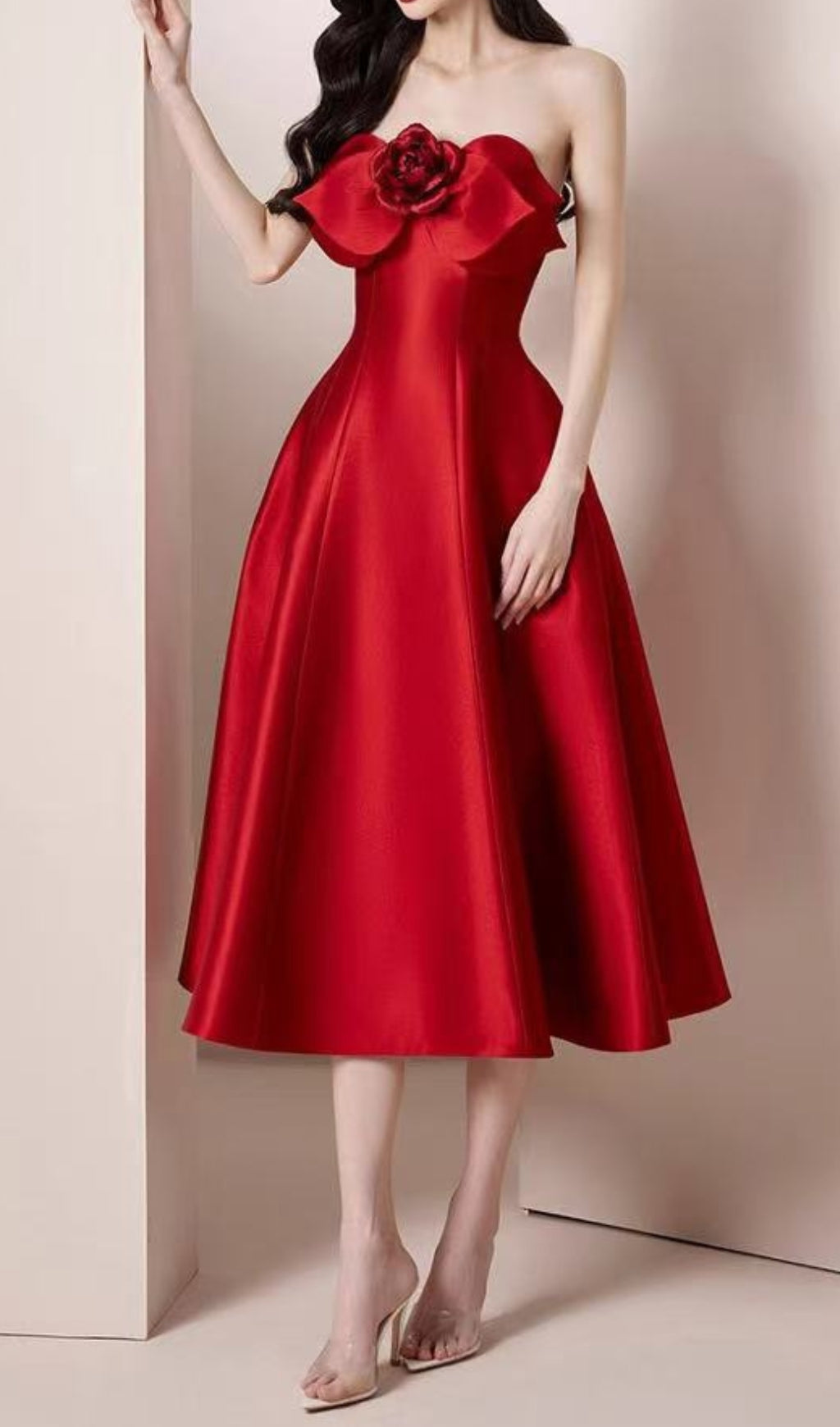 Chameli Strapless Flower Midi Dress