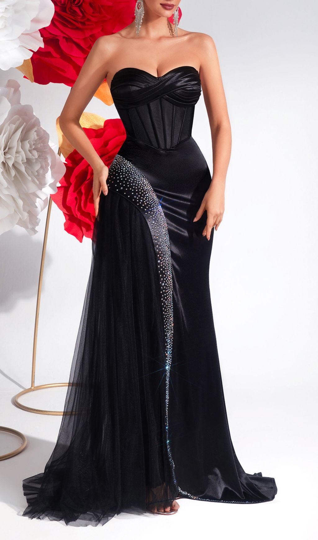 Kaiha Black Strapless Corset Maxi Dress - Elegant Evening Gown