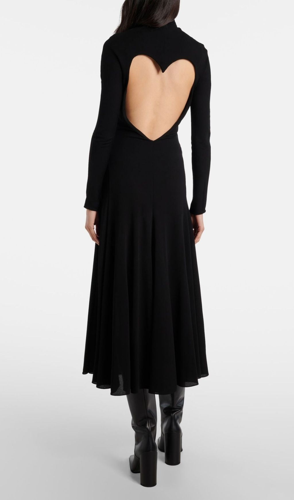 Katina Black Long Sleeve Heart Midi Dress