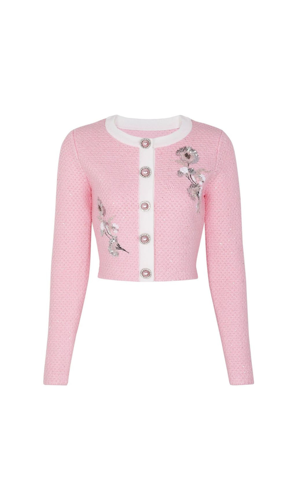 Chic Pink Sequin Knit Cardigan & Midi Skirt Set