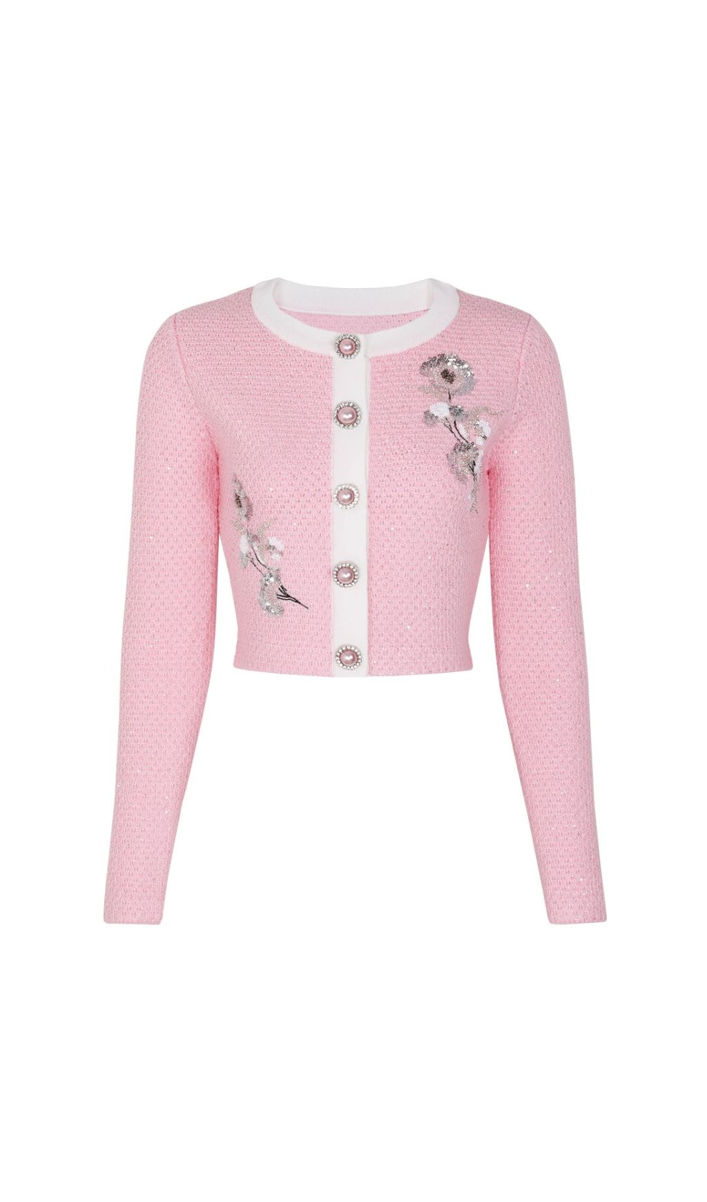 Chic Pink Sequin Knit Cardigan & Midi Skirt Set