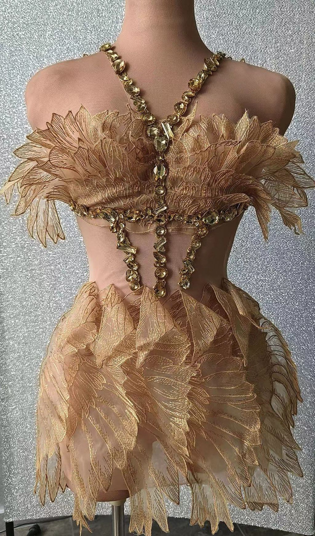 Jazlyn Gold Halter Rhinestone Mini Dress - Dazzling Glamour Party & Clubwear