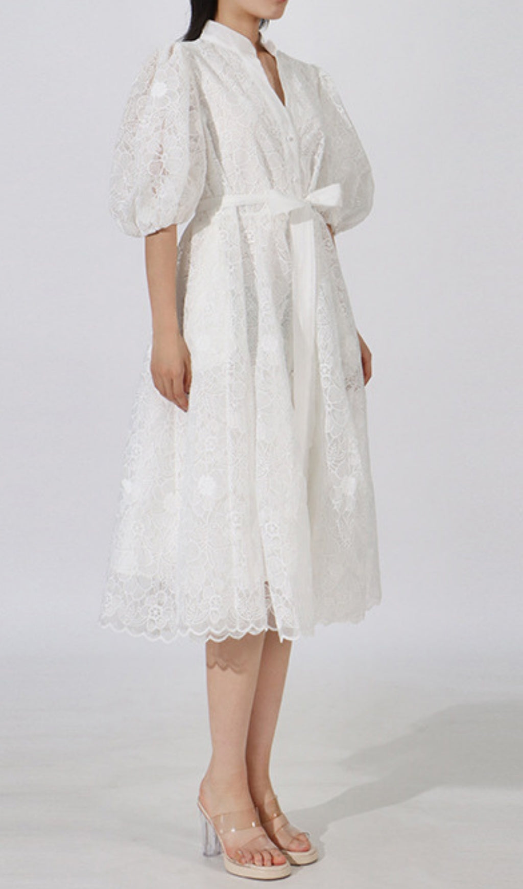 Emeril Puff-Sleeve Embroidery Midi Dress