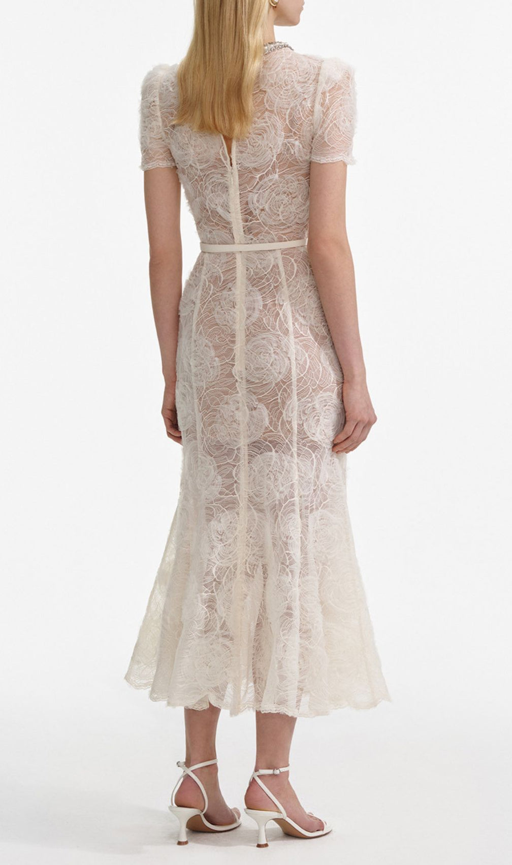 Finola White Lace Flower Midi Dress