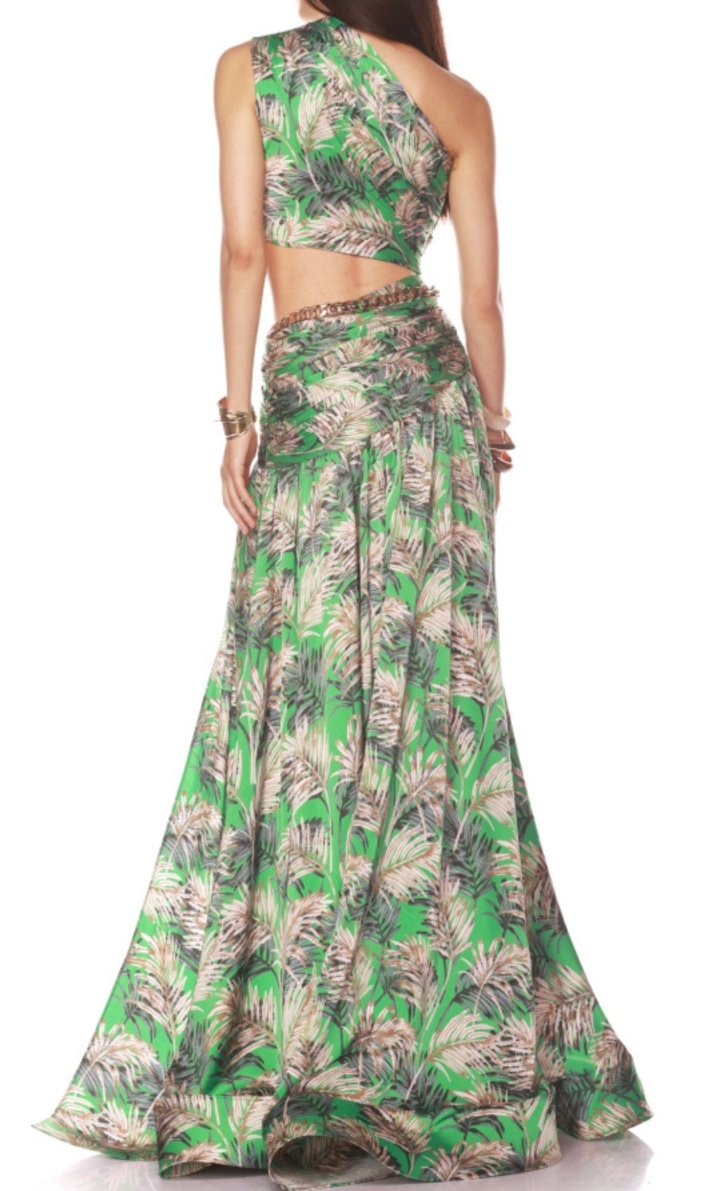 Evelien Green Printed One-Shoulder Maxi Dress