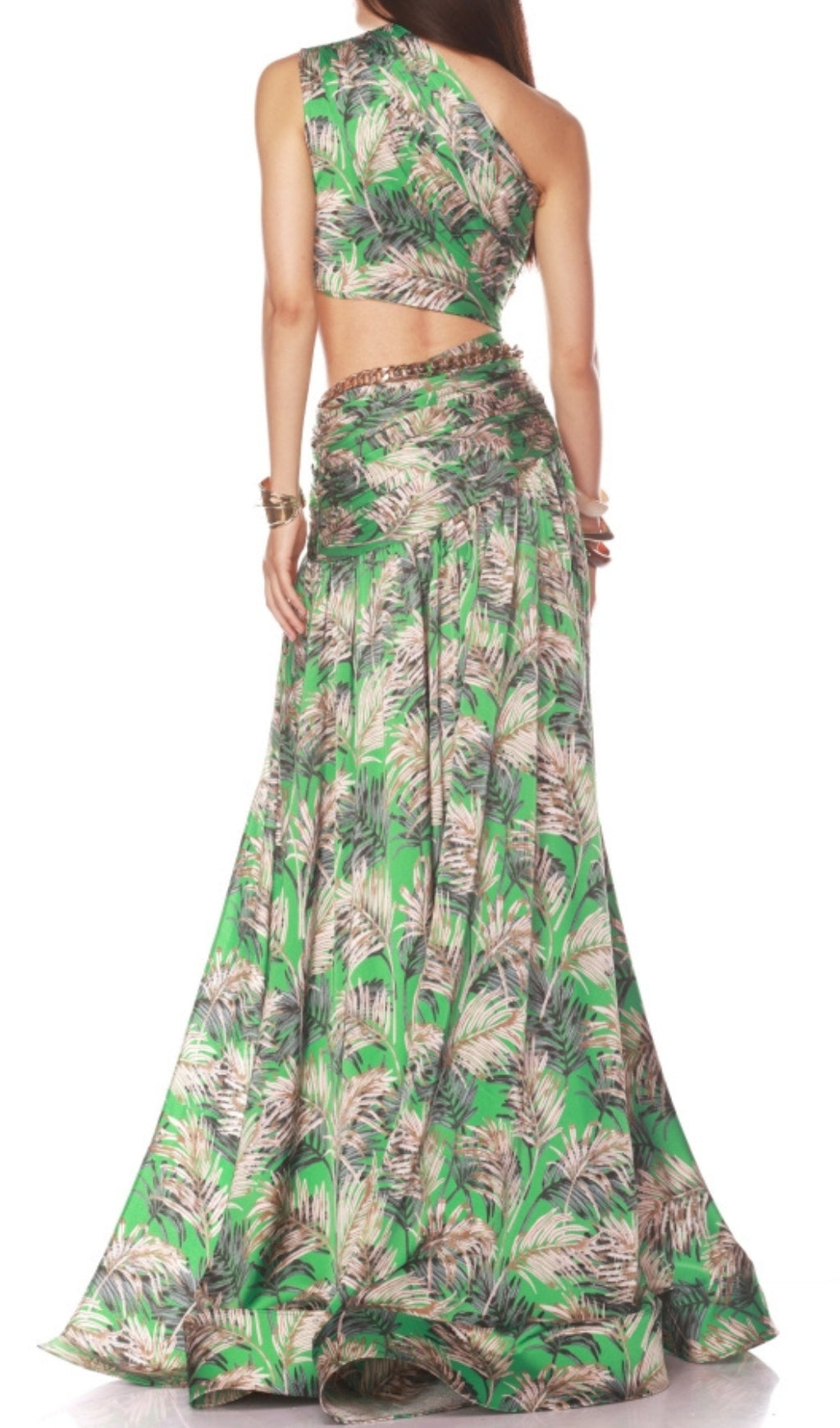 Evelien Green Printed One-Shoulder Maxi Dress