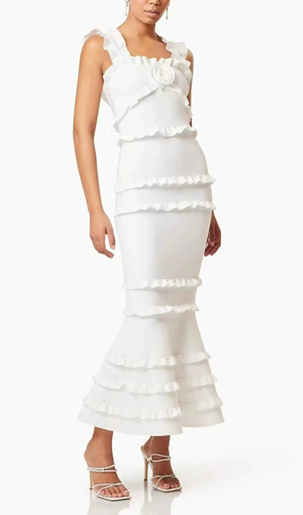 Duana White Flower Midi Dress