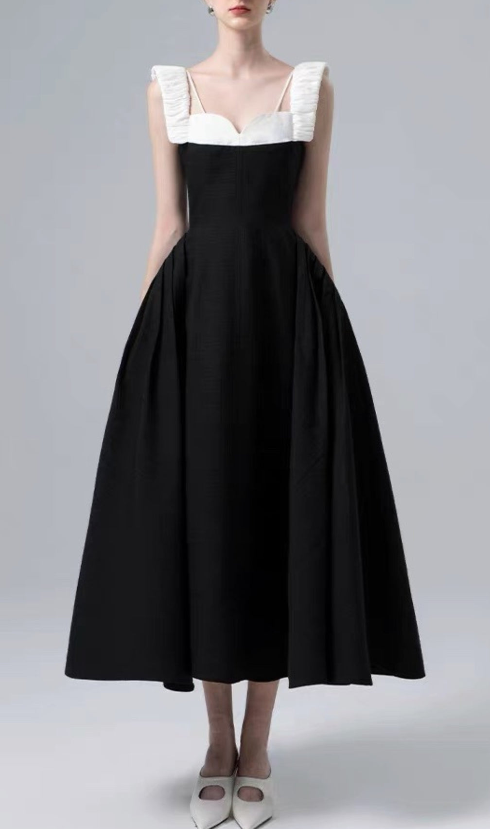 Becka Black White Patchwork Midi Dress