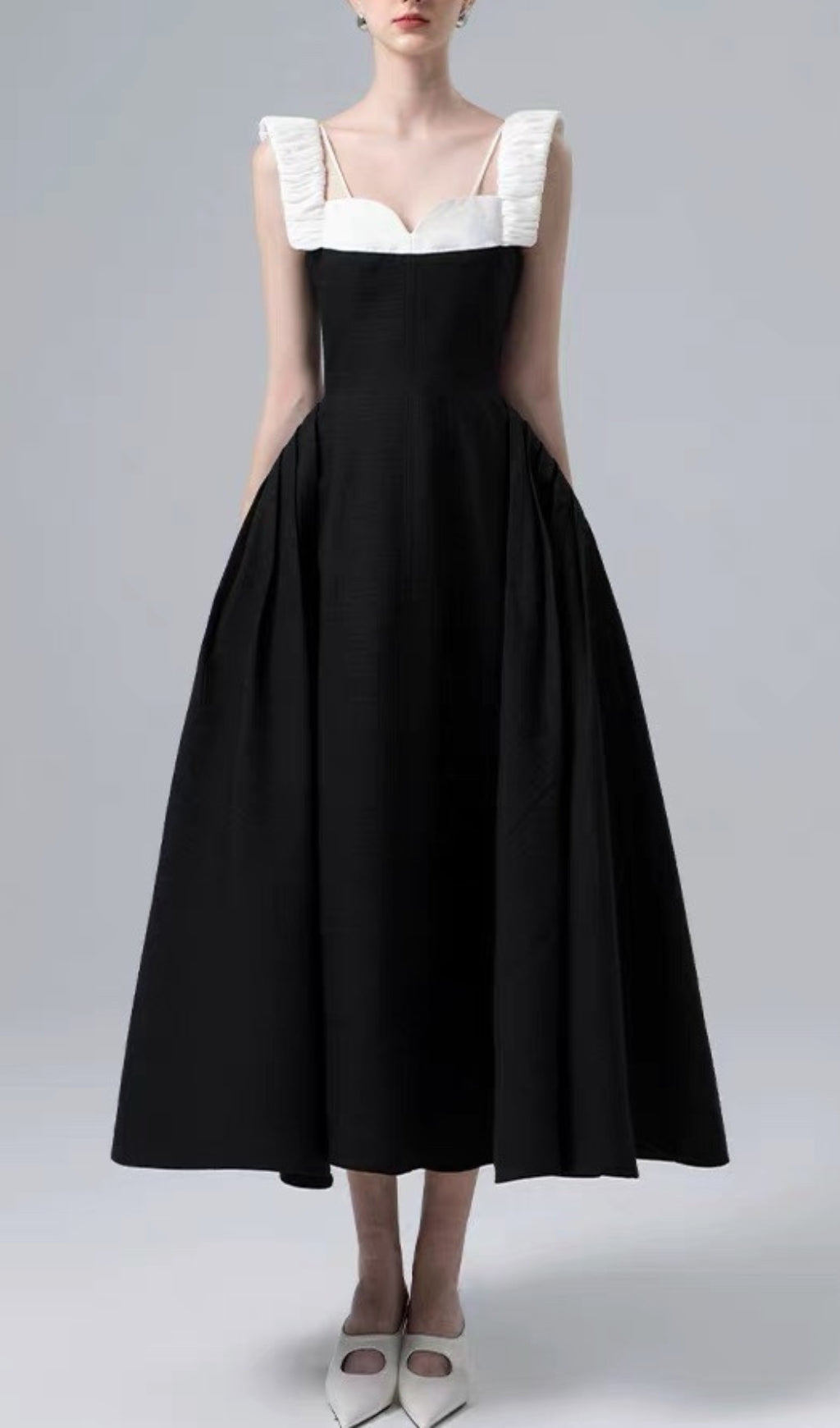 Becka Black White Patchwork Midi Dress