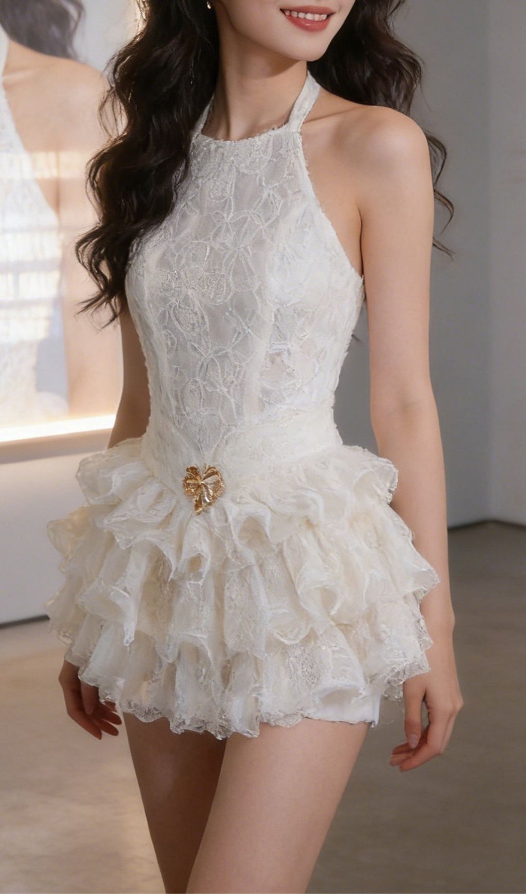 Kamber Halter Lace Mini Dress | Chic Ruffled & Romantic for Special Occasions