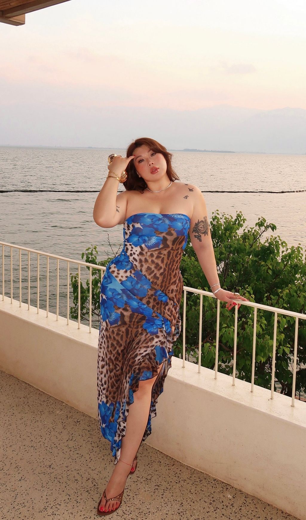 Laine Blue Strapless Leopard Slit Plus Size Maxi Dress