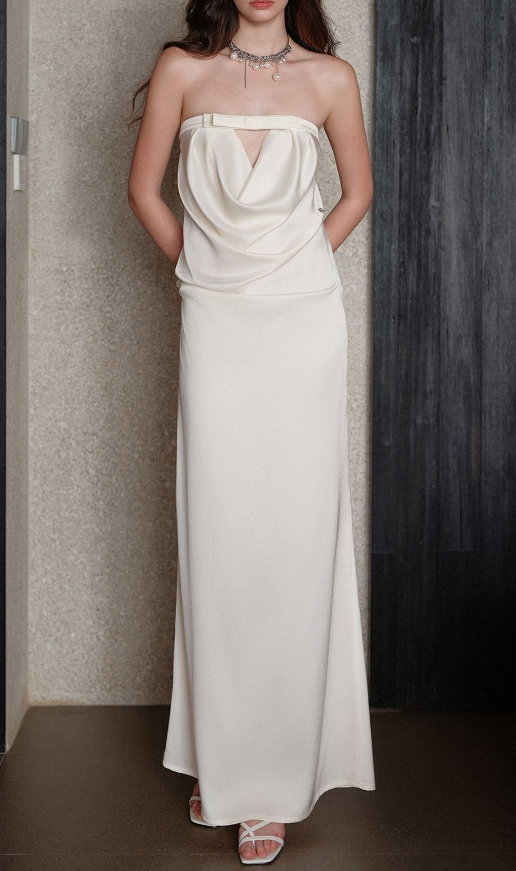Khadija Draped Strapless White Maxi Dress - Elegant Summer Gown