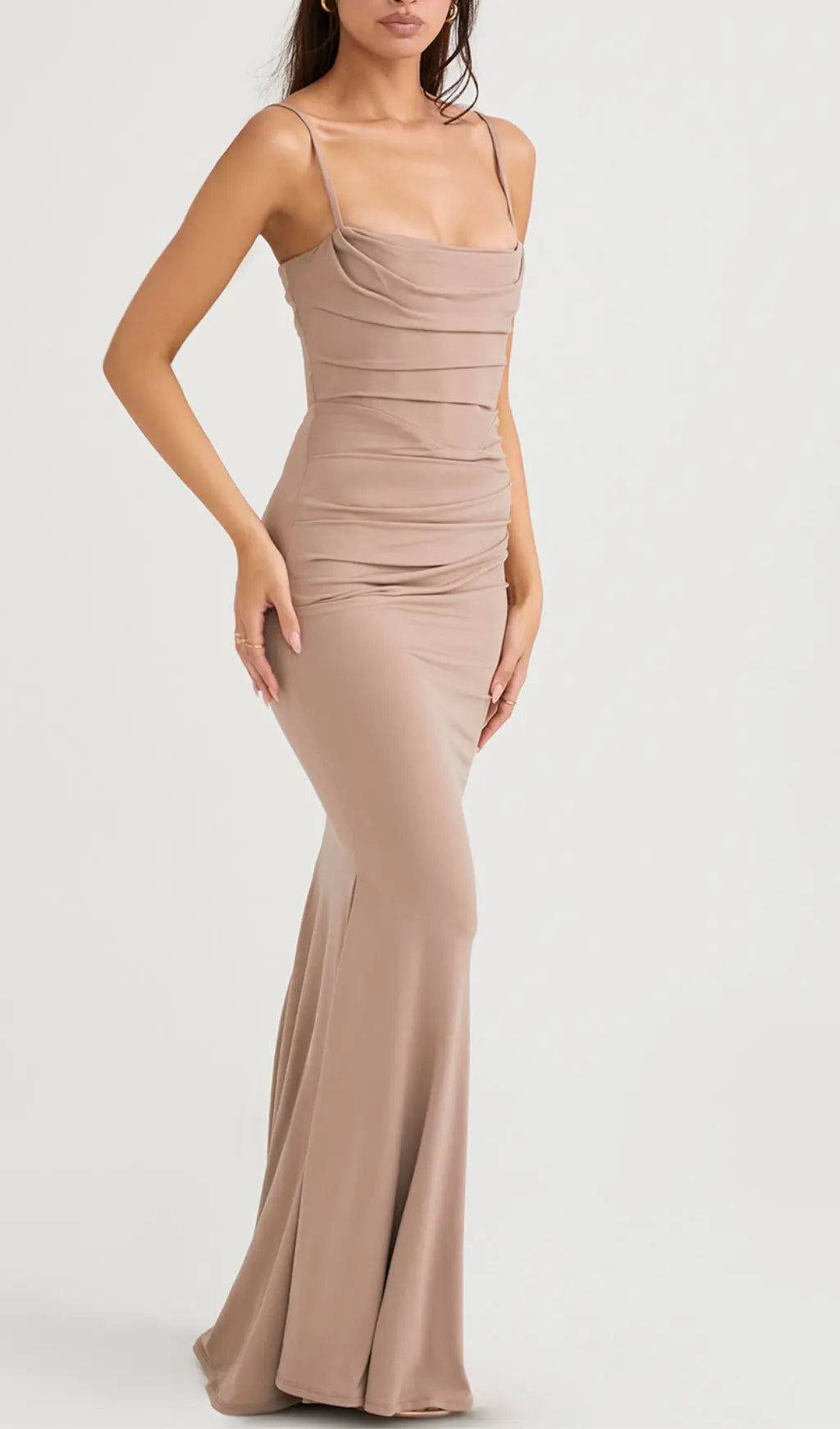 Almond Jersey Corset Maxi Dress: Effortless Glamour for Elegant Evenings