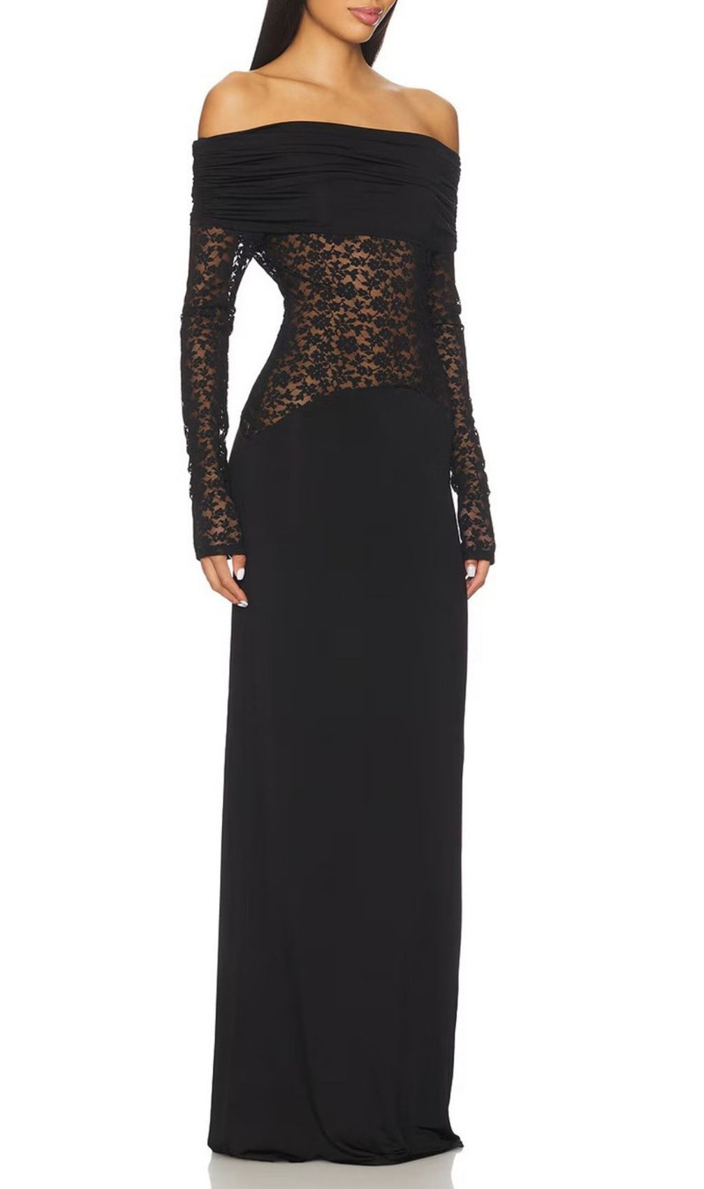 Kashiti Black Off-Shoulder Lace Maxi Gown - Elegant Evening Dress for Women