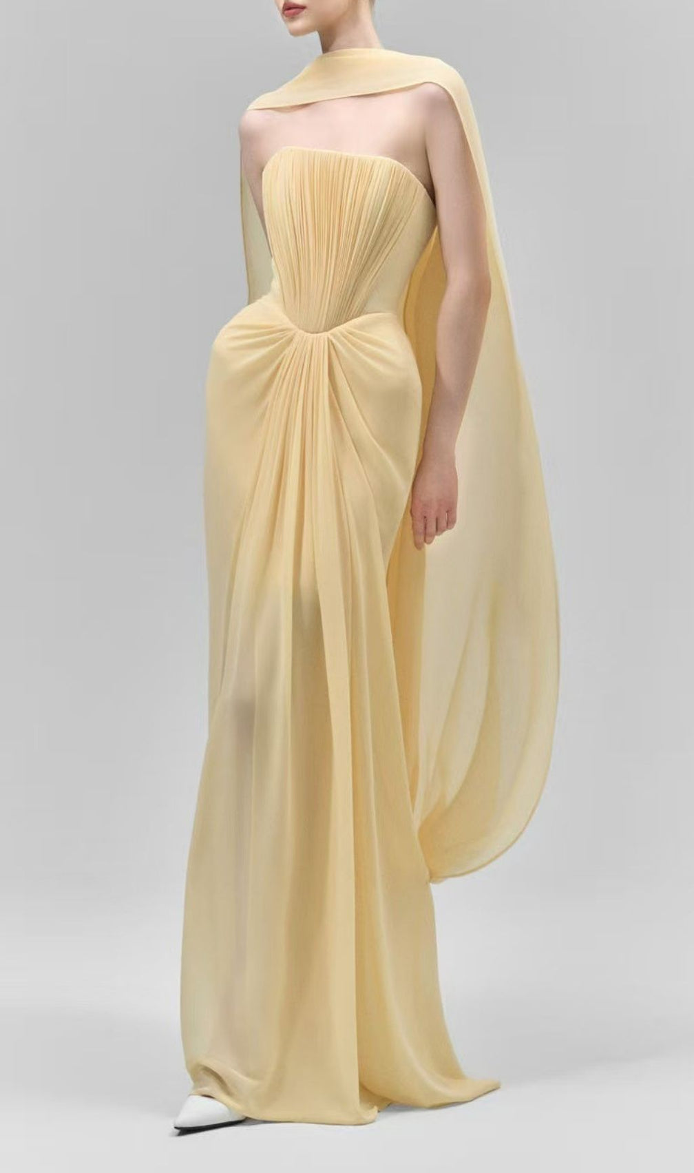 Kayley Elegant Strapless Pleated Maxi Gown & Matching Shawl Set